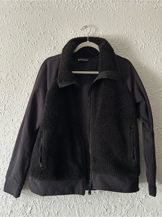 Athleta Jackets & Blazers - Athleta Black Sherpa Zip-Up Jacket